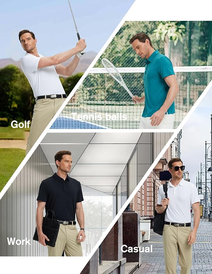 fit space Men’s Performance Golf Polo, Cooling Tennis Shirts, Seamless Stretch, Quick-Dry Short Sleeve with IceSilk Tech