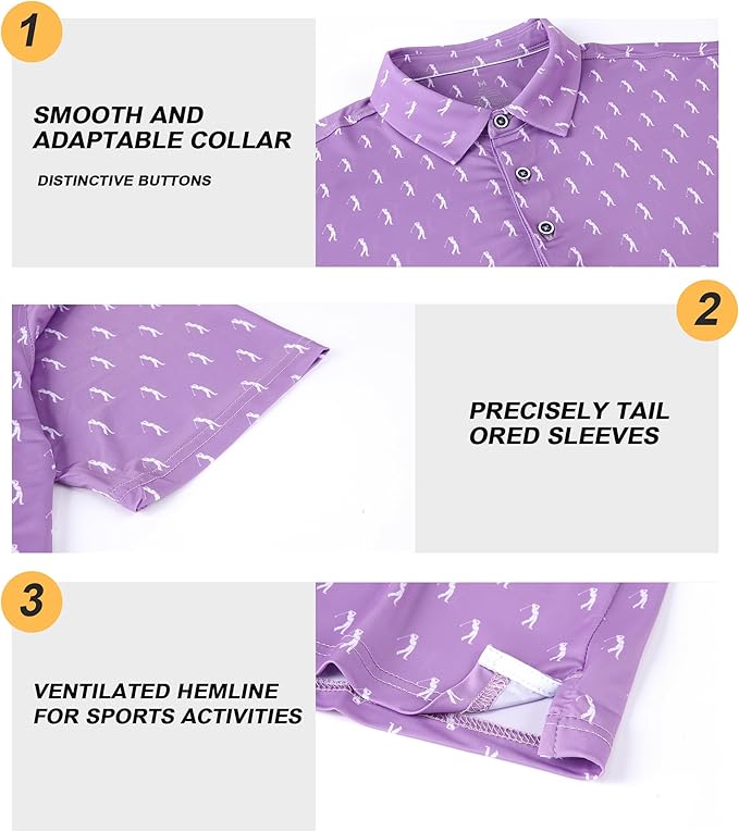 Damipow Premium Golf Shirts for Men Dry Fit Performance Polo Short Sleeve Collared Shirt