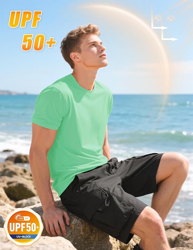 KEFITEVD Men's Short Sleeve UPF 50+ Sun Protection Shirts Quick Dry Rashguard Swim Shirt SPF Workout Fishing Athletic T-Shirt