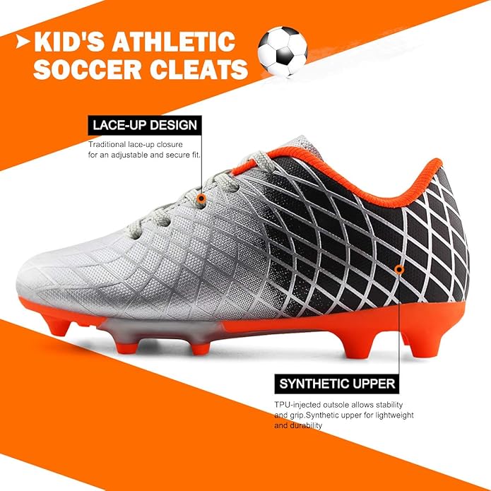 JABASIC Kids Outdoor Soccer Cleats Athletic Firm Ground Football Shoes