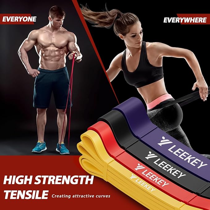 LEEKEY Resistance Bands Set for Pull-Up Assistance & Full-Body Training, Multi-Level Exercise Bands with Bag for Home Workouts, Physical Therapy, Strength Training (Men/Women)