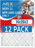 14x20x2 Air Filter MERV 11 Rating, 12 Pack of Furnace Filters Comparable to MPR 1000, MPR 1200 & FPR 7 - Made in USA by AIRX FILTERS WICKED CLEAN AIR.