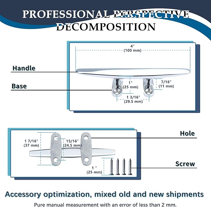 SHENGHUISS Boat Cleat 316 Stainless Steel Open Base Boat Dock Cleats Flat Top Mooring Cleat for Boat, Deck, Dock, Hook (4"/5"/6"/8"/10"/12")