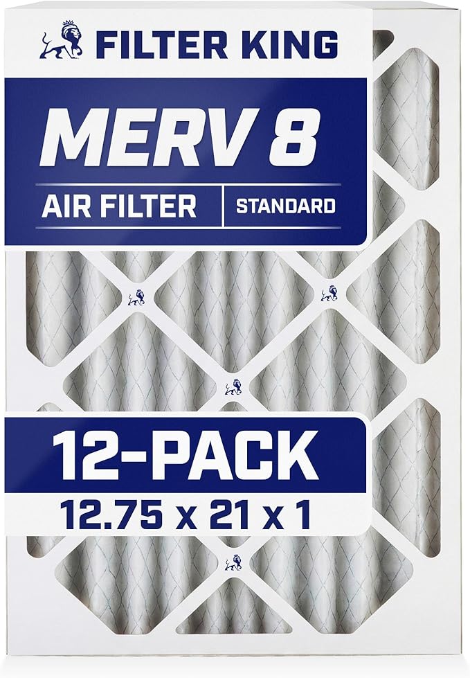 Filter King Air Filters 12.75x21x1 | 12-PACK | MERV 8 HVAC Pleated AC Furnace Filters | Air Purifier | Replacement Filters for Clean, Healthy & Fresh Environment | MADE IN USA