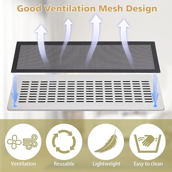 8 Pack Strong Magnetic Floor Vent Cover - PVC Mesh Register for Wall Ceiling Floor Catch Debris Hair Insect (Black, 4 x 12 Inch)