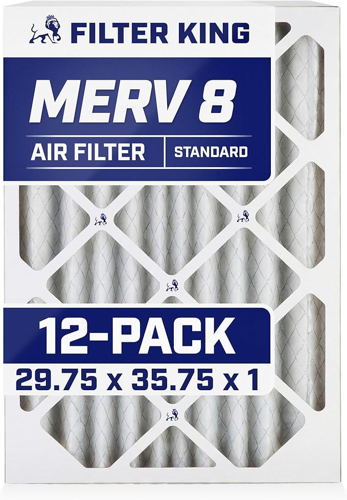 Filter King Air Filters 29.75x35.75x1 | 12 Pack | MERV 8 HVAC Pleated AC Furnace Filters | Air Purifier | Replacement Filters for Clean, Healthy & Fresh Environment | MADE IN USA