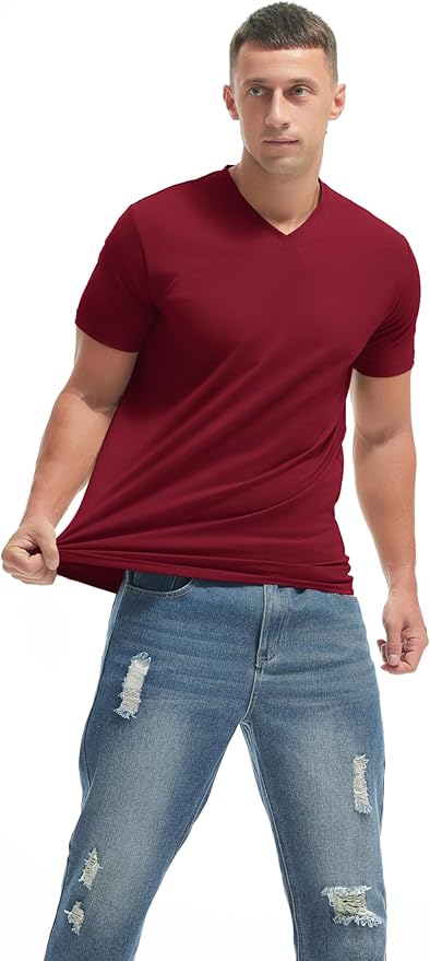 VEIISAR Premium V Neck T Shirts for Men - Modern Fitted Tees Vneck Undershirts