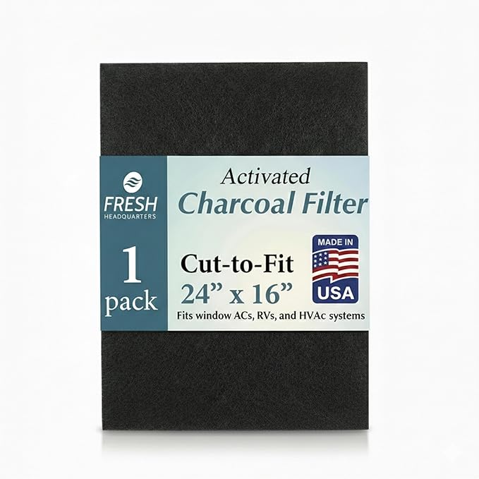 Activated Carbon Filter Pad - Cut To Fit AC Filter - Removes Dust, Odors & VOCs, Also for Window Units, RV, Air Purifier, & Air Vent Filters for Home Ceiling, Made in USA - 24"x16"