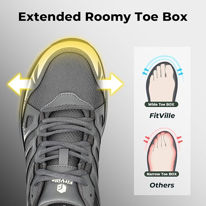 FitVille Men's Wide Hiking Shoes Water Repellent Trekking Trails Outdoor Sneakers Cushioned Lightweight Walking Running Shoes with Arch Support