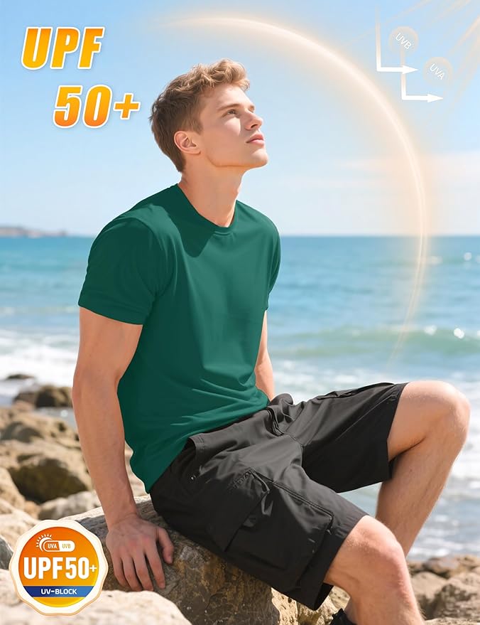 KEFITEVD Men's Short Sleeve UPF 50+ Sun Protection Shirts Quick Dry Rashguard Swim Shirt SPF Workout Fishing Athletic T-Shirt