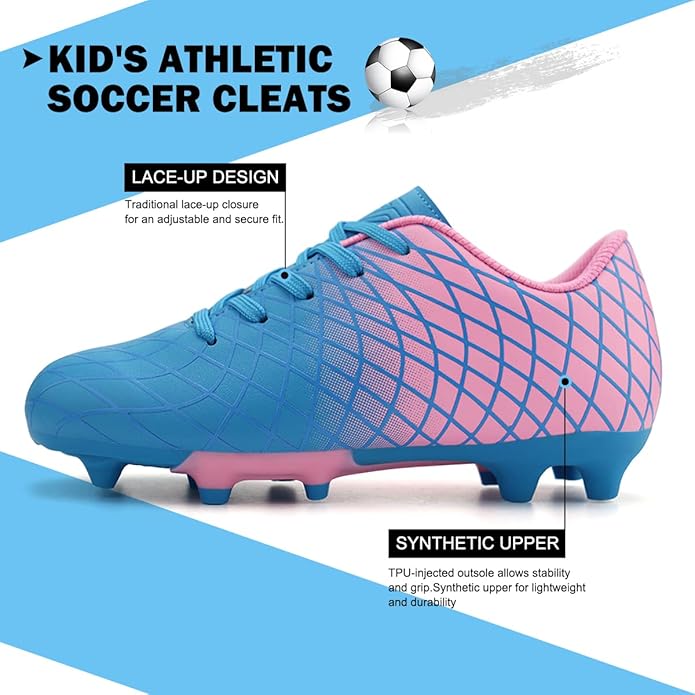 JABASIC Kids Outdoor Soccer Cleats Athletic Firm Ground Football Shoes