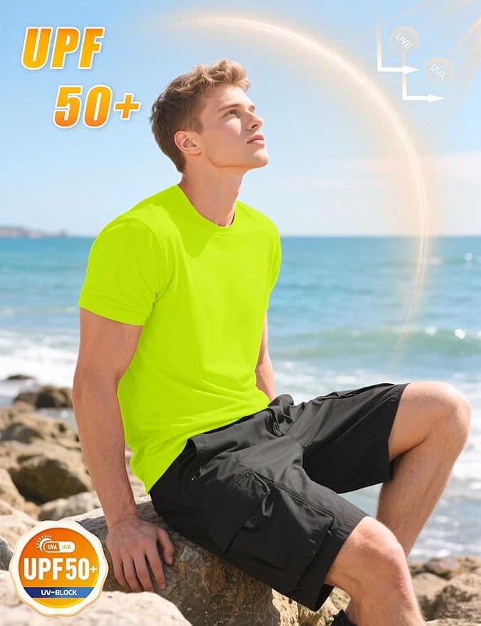 KEFITEVD Men's Short Sleeve UPF 50+ Sun Protection Shirts Quick Dry Rashguard Swim Shirt SPF Workout Fishing Athletic T-Shirt