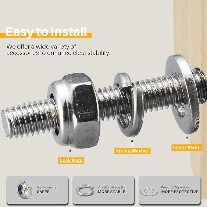 Boat Cleats Marine Grade 316 Stainless Steel Boat Mooring Cleat Pack of 4, Installation Accessories Included