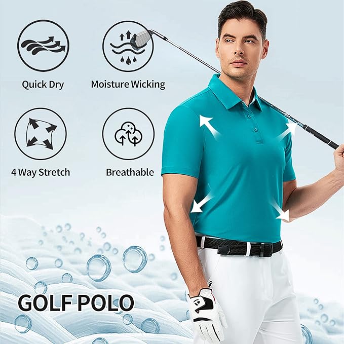 Damipow Premium Golf Shirts for Men Dry Fit Performance Polo Short Sleeve Collared Shirt