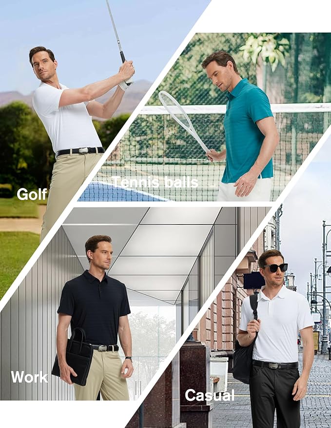 fit space Men’s Performance Golf Polo, Cooling Tennis Shirts, Seamless Stretch, Quick-Dry Short Sleeve with IceSilk Tech