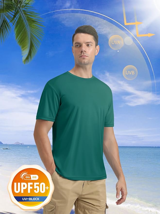 MAGCOMSEN Men's Short Sleeve UPF 50+ T-Shirt Quick Dry Rash Guard Athletic Running Swim Top Tee Performance Water Shirts