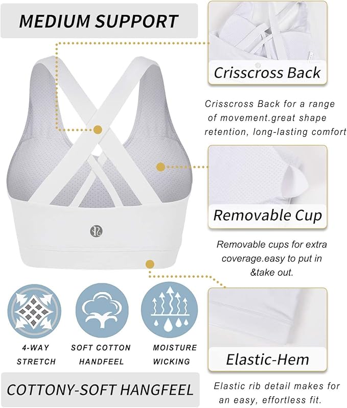 RUNNING GIRL Sports Bra for Women, Criss-Cross Back Padded Strappy Sports Bras Medium Support Yoga Bra with Removable Cups