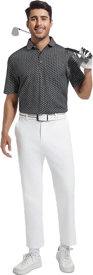 WARHORSEE Golf Polo Shirts for Men Short Sleeve Wrinkle Free 4 Way Stretch Moisture Wicking Performance Collared Tshirts