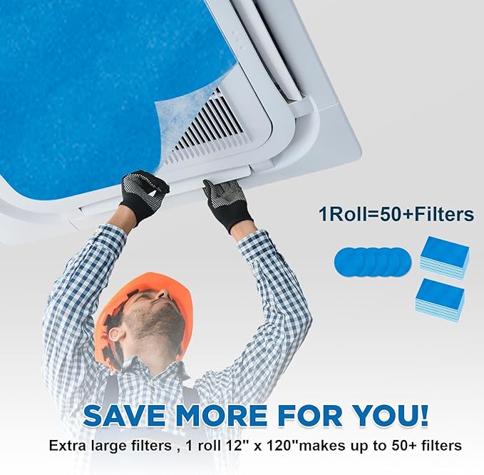 Air Vent Filters Roll, 120" x 12" Cut to Fit (50+ Filters), MERV 8 Triple Vent Filter Kit for HVAC Furnace Vents, Home Floor, Ceiling, Grilles
