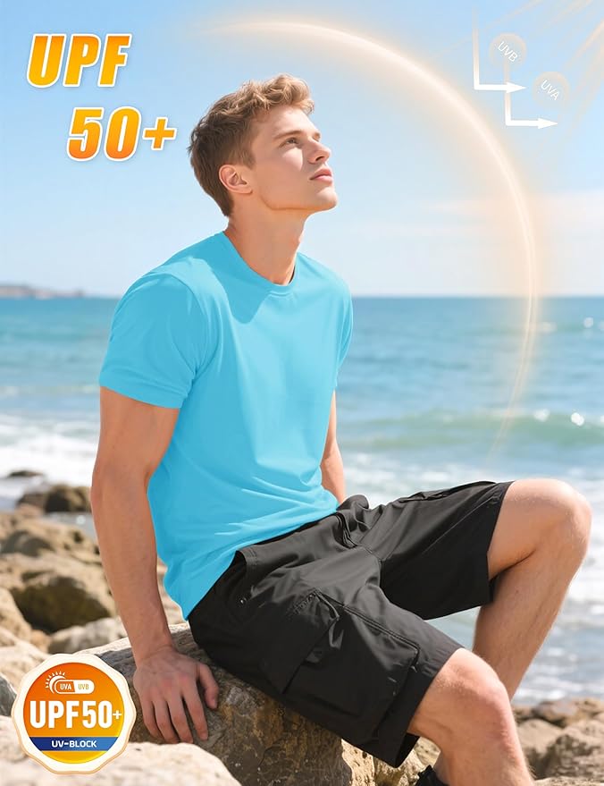 KEFITEVD Men's Short Sleeve UPF 50+ Sun Protection Shirts Quick Dry Rashguard Swim Shirt SPF Workout Fishing Athletic T-Shirt
