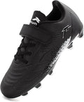 RUNIC Kids Soccer Cleats for Boys and Girls - Small and Big Kid Athletic Outdoor Football Shoes - Firm Ground - Hook and Loop Closure - Black/Gold