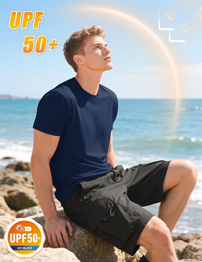 KEFITEVD Men's Short Sleeve UPF 50+ Sun Protection Shirts Quick Dry Rashguard Swim Shirt SPF Workout Fishing Athletic T-Shirt