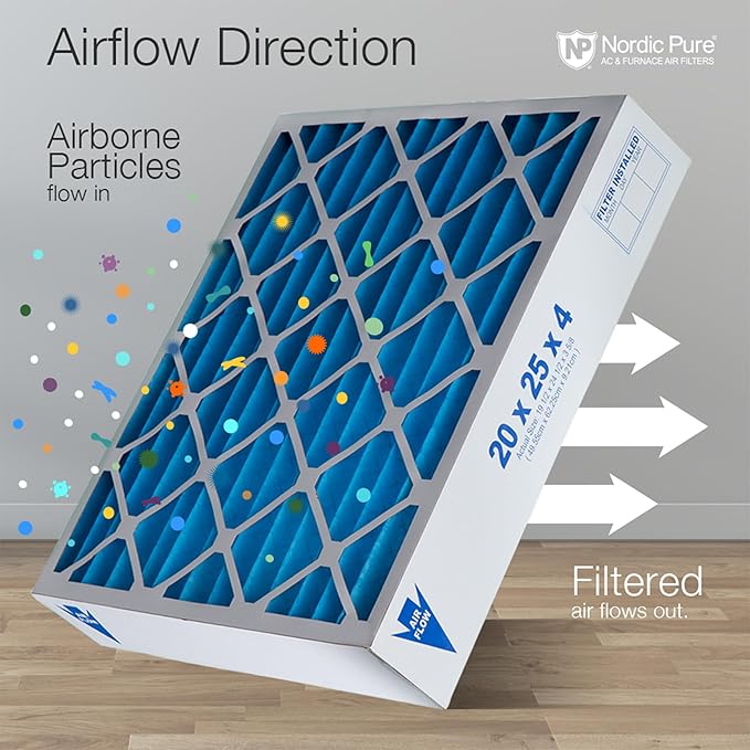 Nordic Pure 16x25x4 (Actual Size: 15 1/2 x 24 1/2 x 3 5/8) Pleated Air Filters MERV 7 Plus Carbon 6 Pack