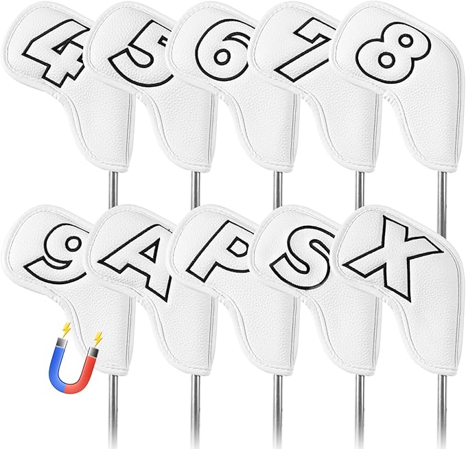 Golf Iron Covers Set Strong Magnetic Closure Value 10 Pack, Double Side Number Synthetic Leather Deluxe Club Headcover, Universal Head Cover Fit Main Irons Clubs for Women Men