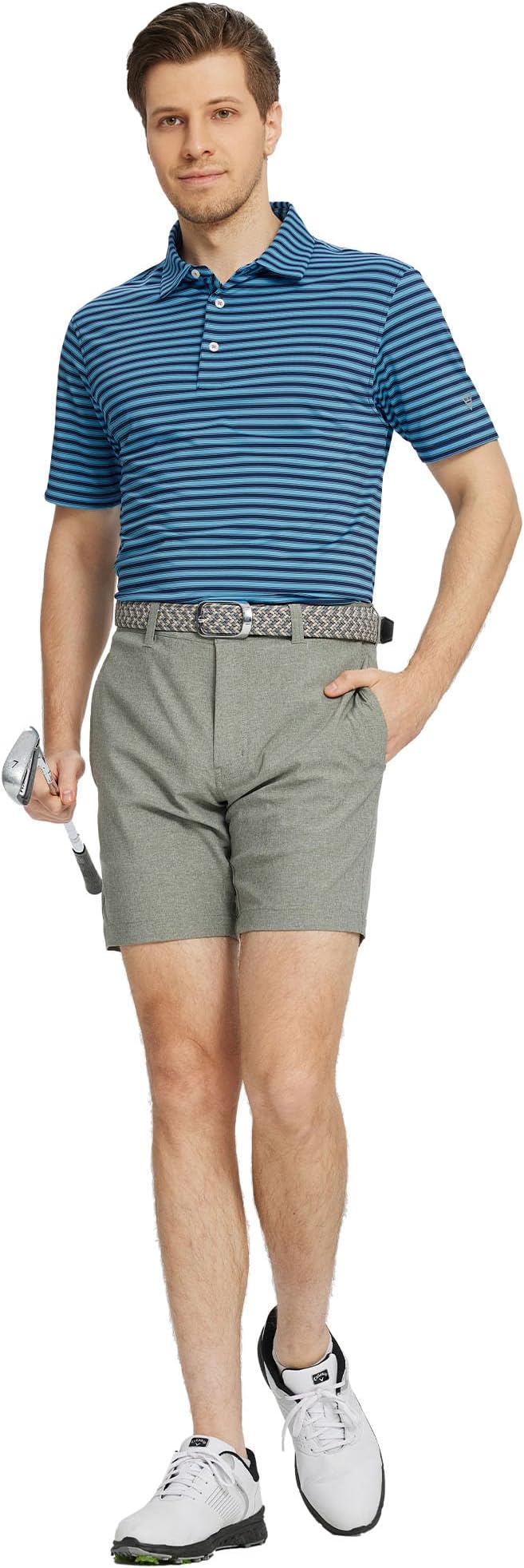 M MAELREG Golf Shirts for Men Short Sleeve Dry Fit Casual Striped Performance Moisture Wicking Collared Mens Polo Shirts