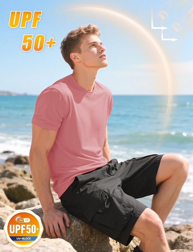 KEFITEVD Men's Short Sleeve UPF 50+ Sun Protection Shirts Quick Dry Rashguard Swim Shirt SPF Workout Fishing Athletic T-Shirt