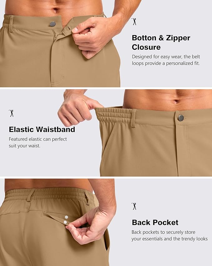 Pudolla Men's Casual Shorts 7"/9" Lightweight Golf Shorts with 3 Pockets Stretch Quick Dry Comfy Work Shorts