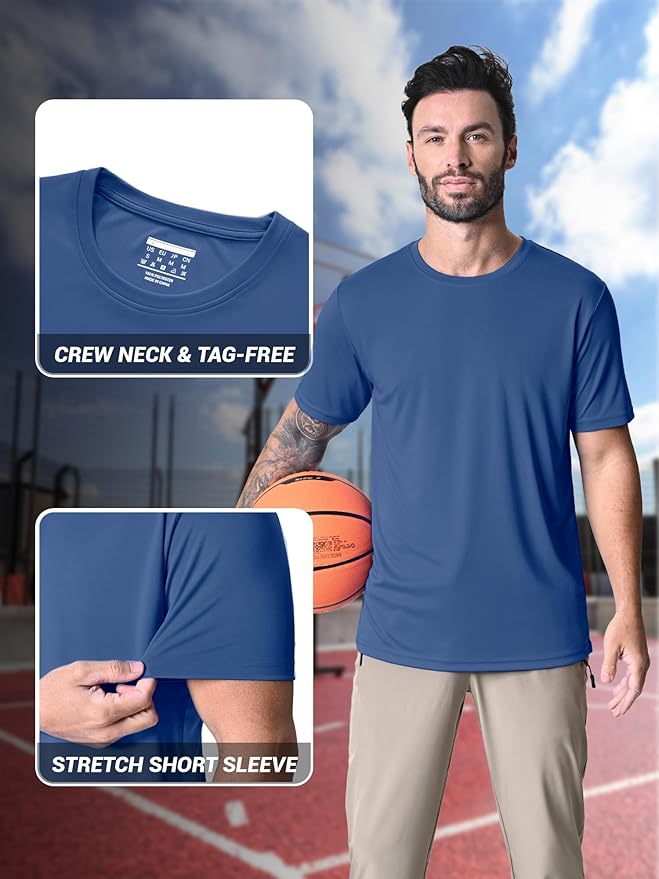 MAGCOMSEN Men's Short Sleeve UPF 50+ T-Shirt Quick Dry Rash Guard Athletic Running Swim Top Tee Performance Water Shirts