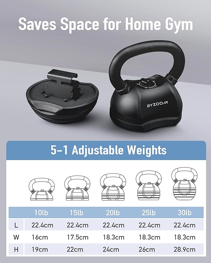 Adjustable Kettlebell 30lb Weight Training Fitness Exercise Full Body Workout 5 in 1 for Home Gym Beginners Woman