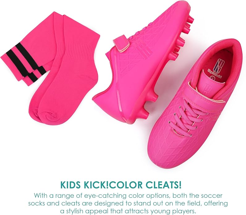 brooman Kids Firm Ground Soccer Cleats Boys Girls Football Cleats with Soccer Socks