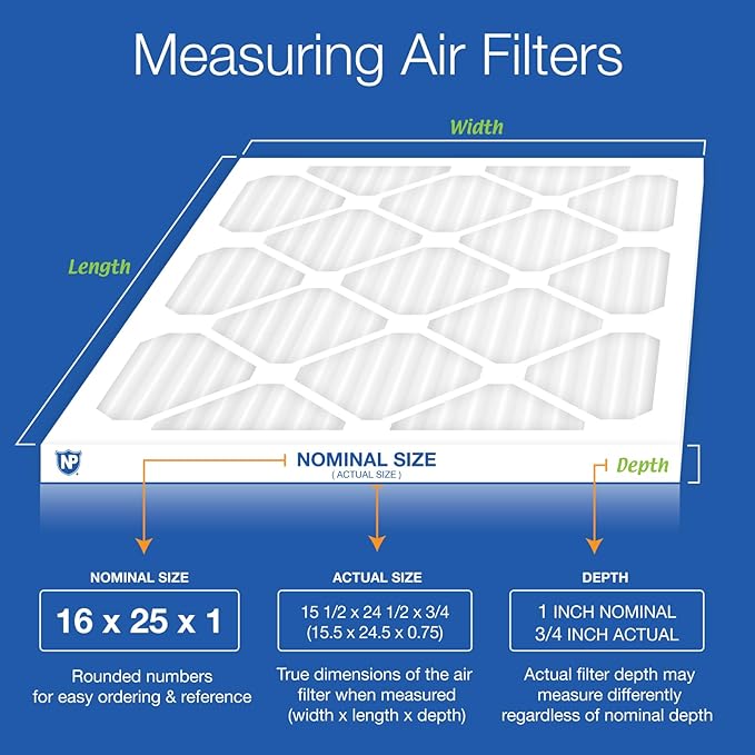 Nordic Pure 16x25x1 (Actual Size: 15 1/2 x 24 1/2 x 3/4) Pleated MERV 8 Air Filters 6 Pack