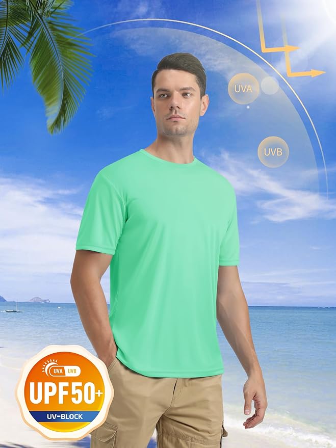 MAGCOMSEN Men's Short Sleeve UPF 50+ T-Shirt Quick Dry Rash Guard Athletic Running Swim Top Tee Performance Water Shirts