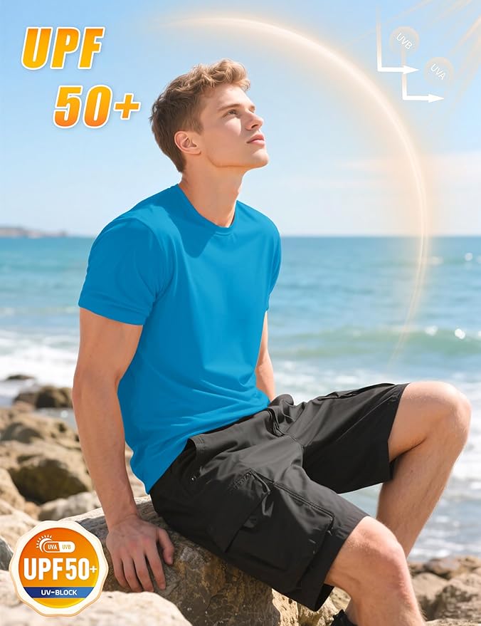 KEFITEVD Men's Short Sleeve UPF 50+ Sun Protection Shirts Quick Dry Rashguard Swim Shirt SPF Workout Fishing Athletic T-Shirt