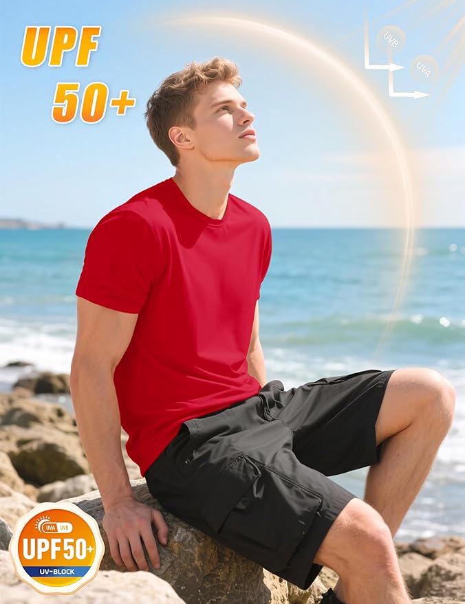 KEFITEVD Men's Short Sleeve UPF 50+ Sun Protection Shirts Quick Dry Rashguard Swim Shirt SPF Workout Fishing Athletic T-Shirt