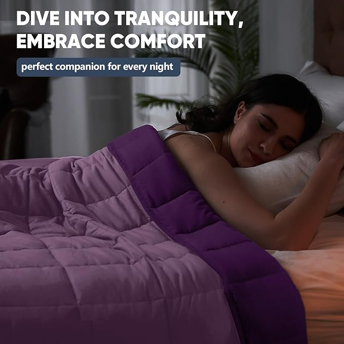 yescool Weighted Blanket for Adults (17 lbs, 48" x 72", Purple) Cooling Heavy Blanket for Sleeping Perfect for 110-130 lbs, Twin Size Breathable Blanket with Premium Glass Bead, Machine Washable