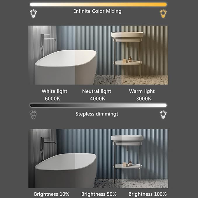 Bathroom Mirror with 3 Colour LED Lights, Wall Mounted Bathroom Vanity Mirror, Demister Heat Pad/Dimming Function/Touch Switch Smart Mirror(A,31.4" x28.3/80x72cm)