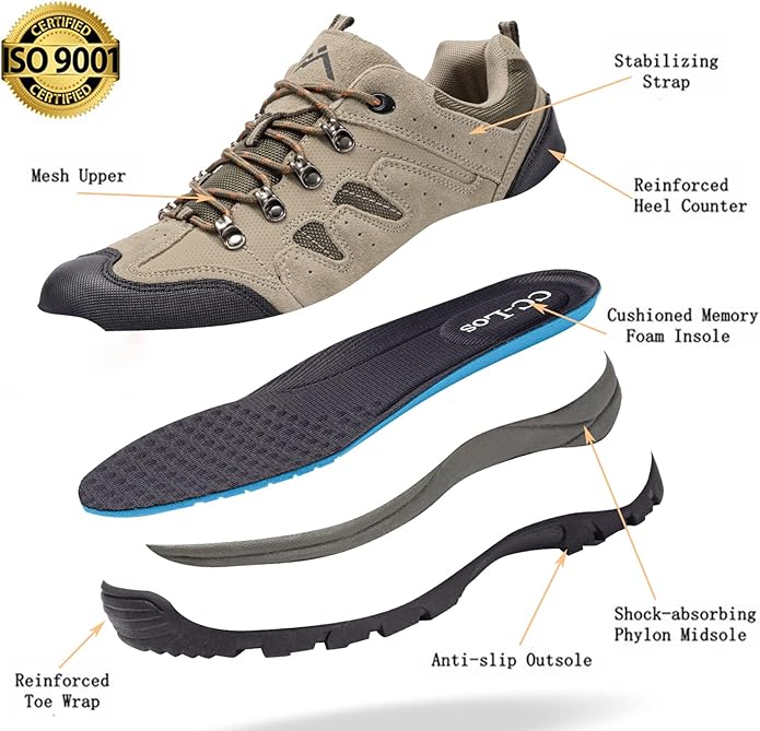 CC-Los Men's Waterproof Hiking Shoes Outdoor Comfortable Trekking Shoe Lightweight Working Sneaker
