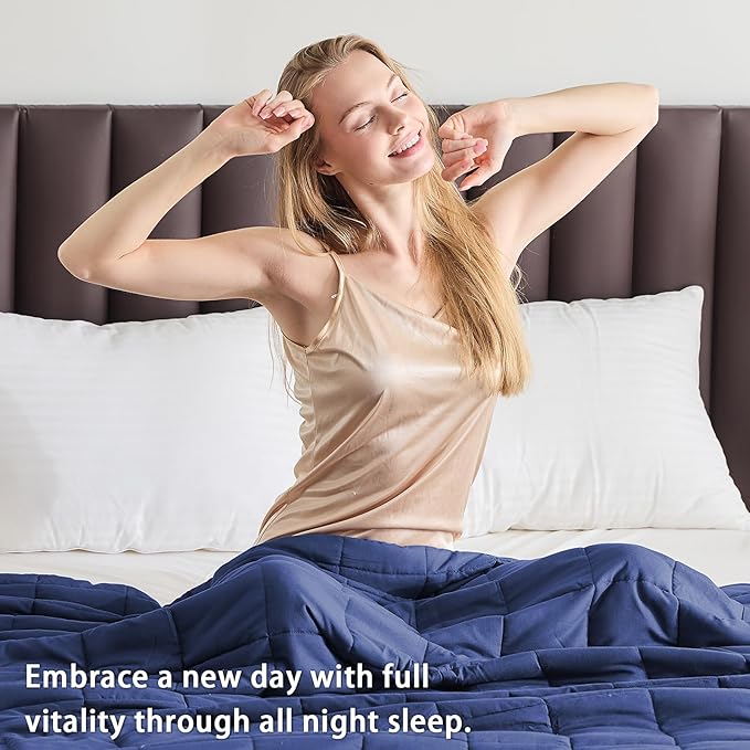 yescool Weighted Blanket for Adults (25 lbs, 60" x 80", Navy & Blue) Cooling Heavy Blanket for Sleeping Perfect for 240-260 lbs, Queen Size Breathable Blanket with Premium Glass Bead, Machine Washable