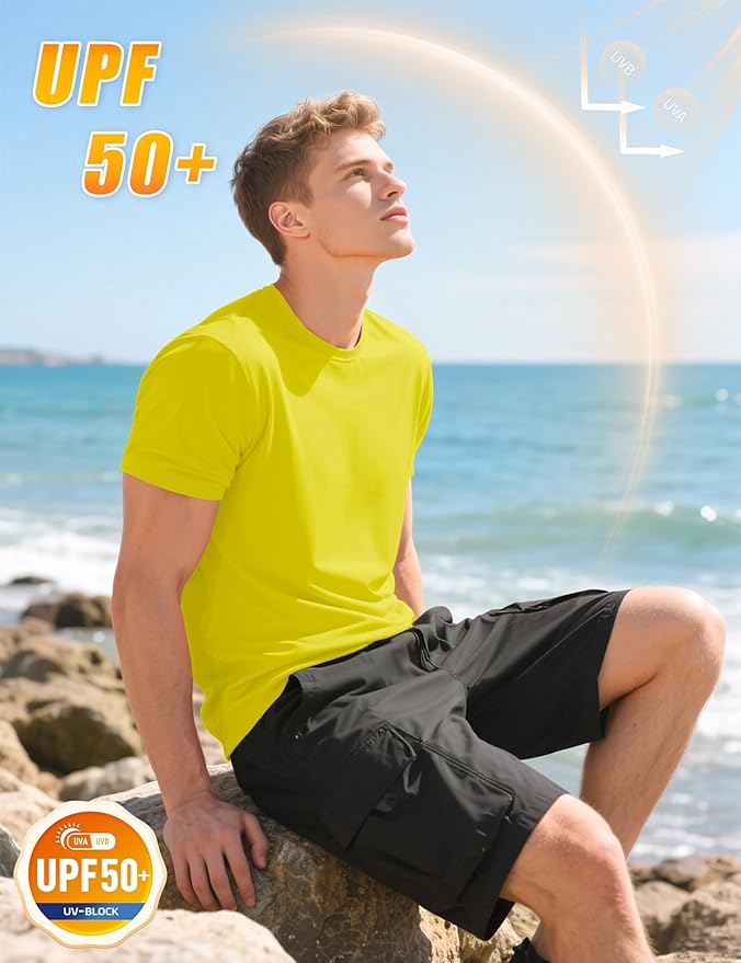 KEFITEVD Men's Short Sleeve UPF 50+ Sun Protection Shirts Quick Dry Rashguard Swim Shirt SPF Workout Fishing Athletic T-Shirt