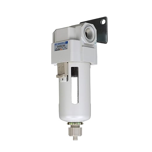 PneumaticPlus SAFM300-N03B Compressed Air Coalescing Filter, 0.1 Micron, 3/8" NPT - Poly Bowl, Manual Drain, Bracket