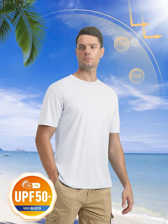 MAGCOMSEN Men's Short Sleeve UPF 50+ T-Shirt Quick Dry Rash Guard Athletic Running Swim Top Tee Performance Water Shirts