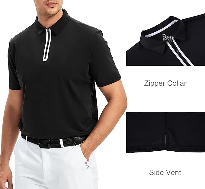 Alex Vando Mens Golf Shirt Moisture Wicking Quick-Dry Short Sleeve Casual Polo Shirts for Men