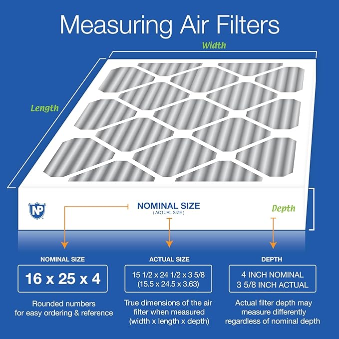 Nordic Pure 16x25x4 (Actual Size: 15 1/2 x 24 1/2 x 3 5/8) Pleated Air Filter MERV 12 Pleated + Carbon 2 Pack