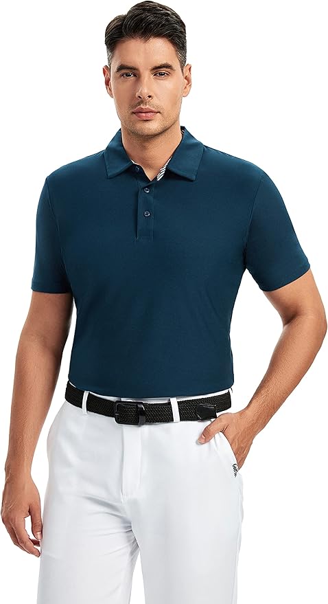 Damipow Premium Golf Shirts for Men Dry Fit Performance Polo Short Sleeve Collared Shirt