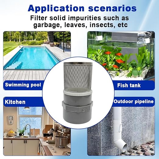 2" Stainless Steel Filter Cover Connected to 2 inch/DN50 Grey PVC Filter Water Pipe, Suction Strainers Used to Remove Debris and Reduce Solid Entry（1pcs）