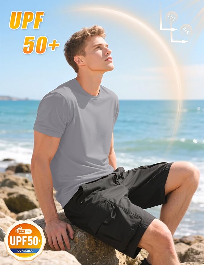 KEFITEVD Men's Short Sleeve UPF 50+ Sun Protection Shirts Quick Dry Rashguard Swim Shirt SPF Workout Fishing Athletic T-Shirt